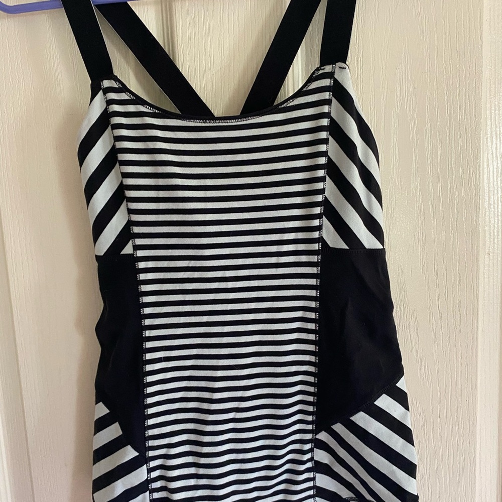 Lululemon Athletica Black and White Striped Tank Top